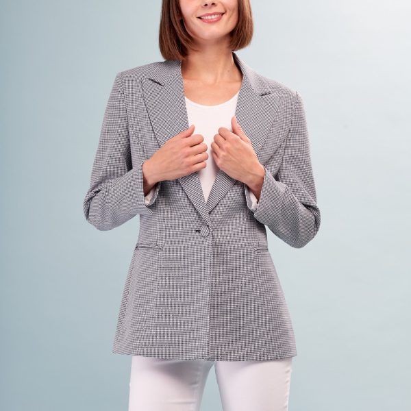Insight BCJ9076WPRA Navy Houndstooth Blazer With All Over Studs | Ooh Ooh Shoes women's clothing and shoe boutique located in Naples