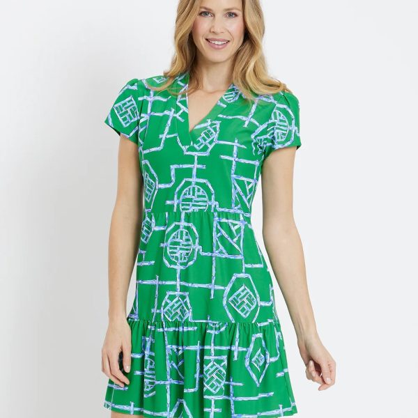 Jude Connally 101310 Bamboo Lattice Shamrock Short Sleeve V Neckline Jude Cloth Ginger Dress | Ooh Ooh Shoes women's clothing and shoe boutique located in Naples
