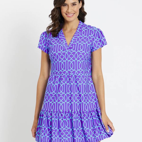 Jude Connally 101310 Garden Gate Iris Short Sleeve V Neckline Jude Cloth Ginger Dress | Ooh Ooh Shoes women's clothing and shoe boutique located in Naples