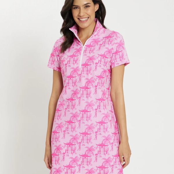 Jude Connally 101624 Pagod Pinstripe Peony Short Sleeve Zip Mock Neck Jude Cloth Alexia Dress | Ooh Ooh Shoes women's clothing and shoe boutique located in Naples