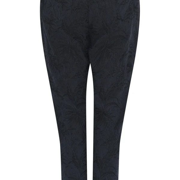Robell 51560 Bella 09 Navy Pull On Leaf Jacquard Embroidery Pant | Ooh Ooh Shoes women's clothing and shoe boutique located in Naples