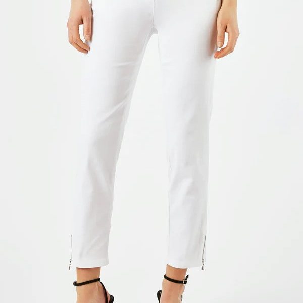 Robell 52489 White Pull On Jean With Zipper Details | Ooh Ooh Shoes women's clothing and shoe boutique located in Naples