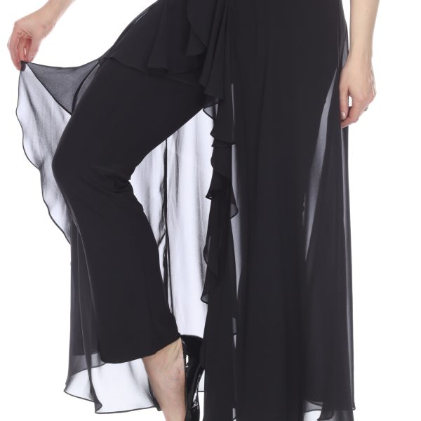 AZI Z12791 Cleo Black Pant With Sheer Ruffle Overlay | Ooh Ooh Shoes women's clothing and shoe boutique located in Naples