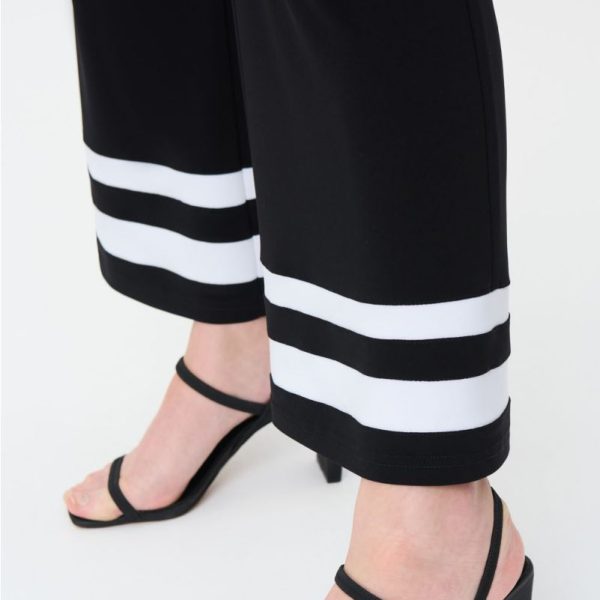 Joseph Ribkoff 231031 Black/Vanilla Flared Cut with Striped Trim Detail Pant | Ooh Ooh Shoes women's clothing and shoe boutique located in Naples and Mashpee