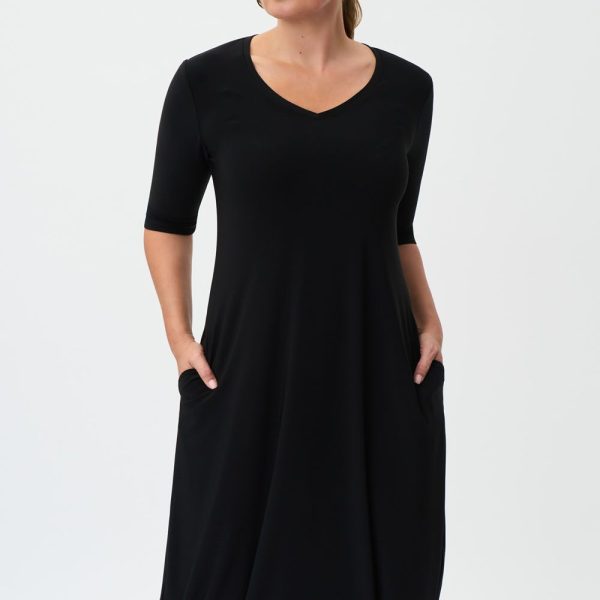 Joseph Ribkoff 232199 Black 3/4 Sleeve Cocoon Style Midi Dress | Ooh Ooh Shoes women's clothing and shoe boutique located in Naples
