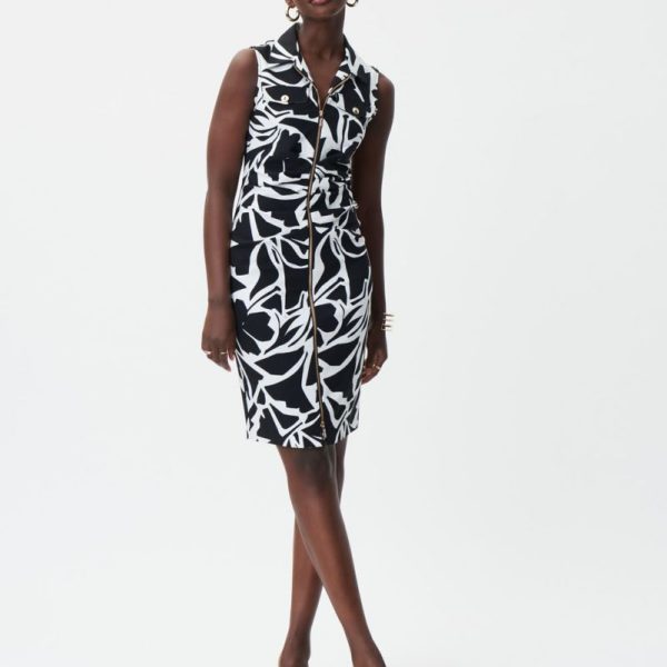 Joseph Ribkoff 232224 Vanilla/Black Abstract Print Sleeveless Dress | Ooh Ooh Shoes women's clothing and shoe boutique located in Naples and Mashpee