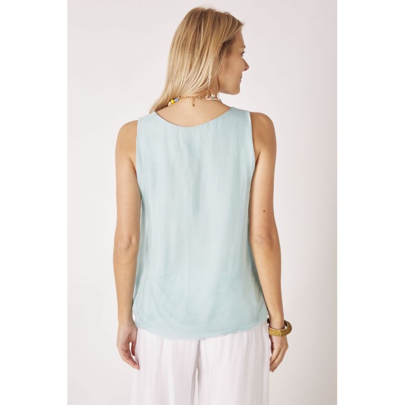 Look Mode 2549 Silk Tie Sleeveless Blouse| Ooh Ooh Shoes women's clothing and shoe boutique located in naples, charleston and Mashpee