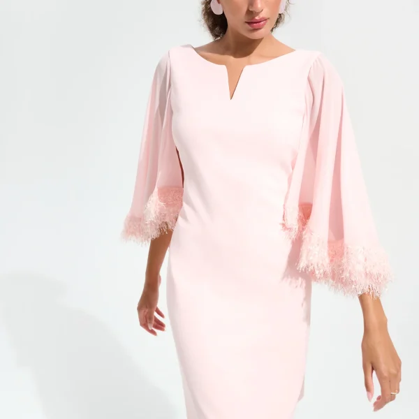 Joseph Ribkoff A-Line Dress With Chiffon Cape And Novelty Trim Style 261715 | Ooh Ooh Shoes woman's clothing and shoe boutique located in Naples Florida