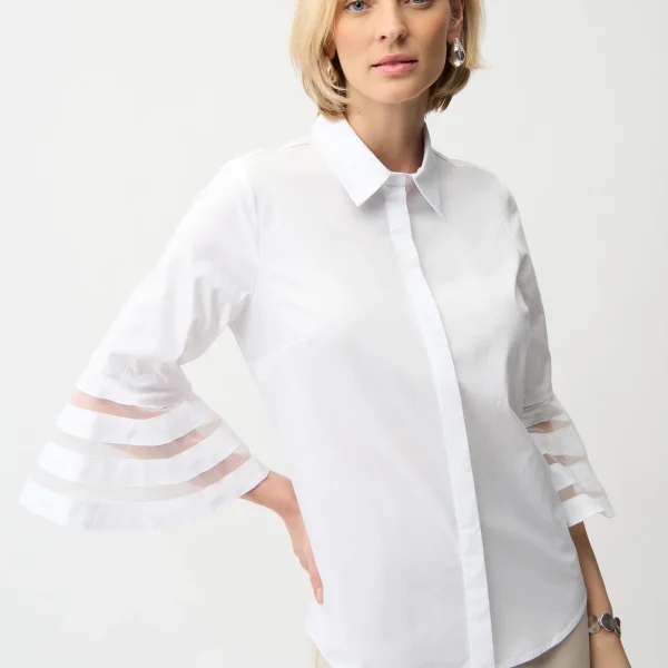 Joseph Ribkoff Straight Blouse with Organza Bell Sleeves-261933 | Ooh Ooh Shoes woman's clothing and shoe boutique located in naples Fl