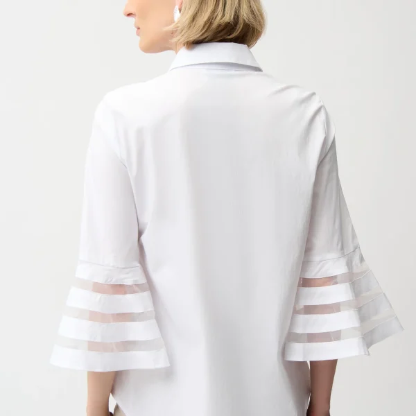 Joseph Ribkoff Straight Blouse with Organza Bell Sleeves-261933 | Ooh Ooh Shoes woman's clothing and shoe boutique located in naples Fl