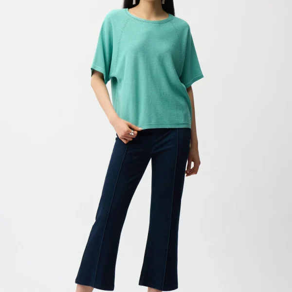 Joseph Ribkoff 261953 Knit Denim Cropped Flare Pant | Ooh Ooh Shoes Woman's clothing and shoe boutique located in Naples FL