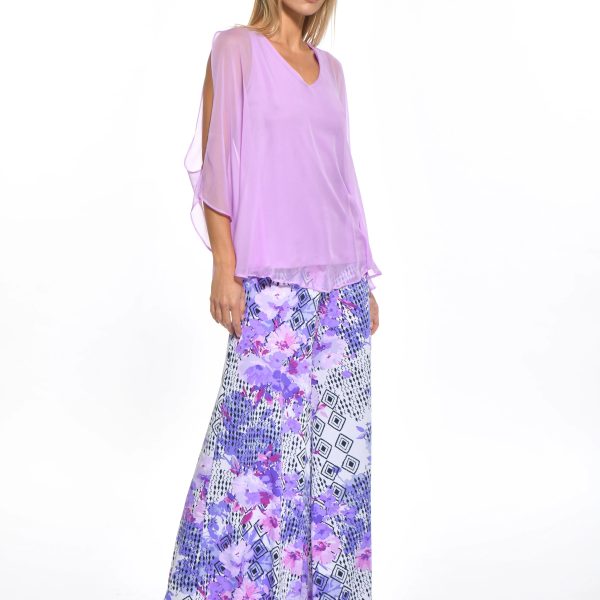 Julian Chang 1589 Lavender Flowers Wide Leg Lola Pant | Ooh Ooh Shoes women's clothing and shoe boutique located in Naples