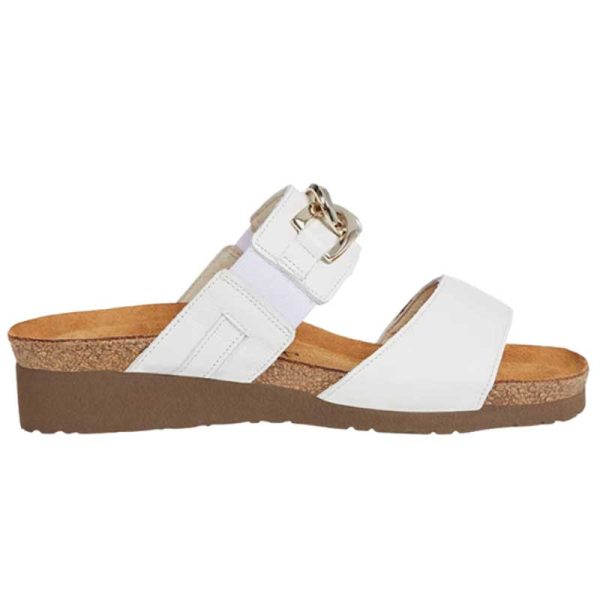 Naot Victoria Soft White Leather Sandal with Gold Chain Detail on Strap| Ooh Ooh Shoes woman's clothing and shoe boutique located in Naples, Charleston and Mashpee