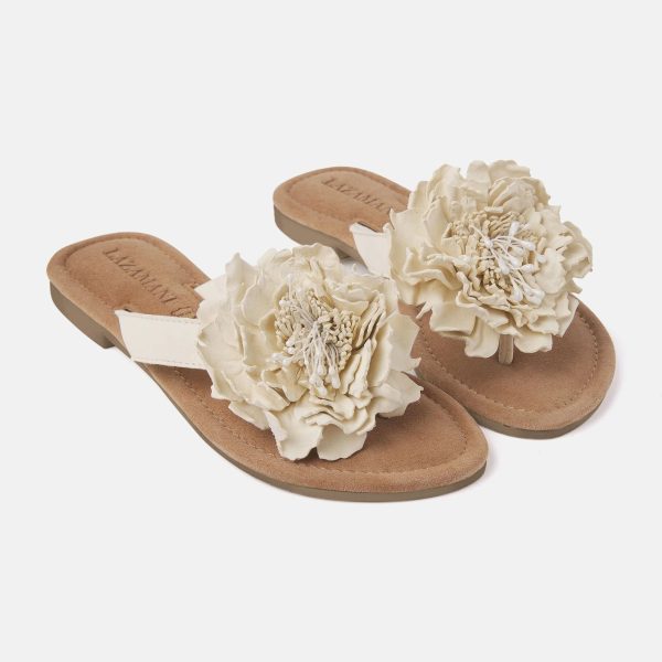 Lazamani 33.517 Off White Sandal with Leather Flower | Ooh! Ooh! Shoes  Women's Clothing and Accessories Boutique