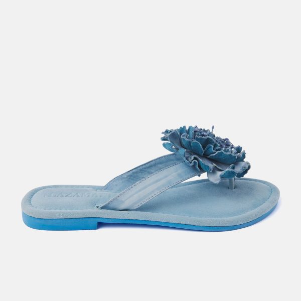 Lazamani 33.517 Sky Blue Leather Sandal with Flower | Ooh Ooh Shoes women's clothing and shoe boutique located in Naples and Mashpee