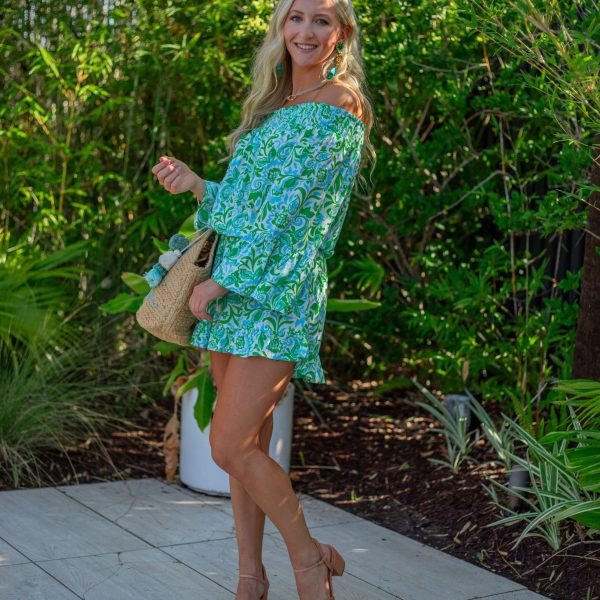 La Mer Luxe 233-A122 Lime/Caroline Paisley 3/4 Sleeve Jayda Romper | Ooh Ooh Shoes women's clothing and shoe boutique located in Naples