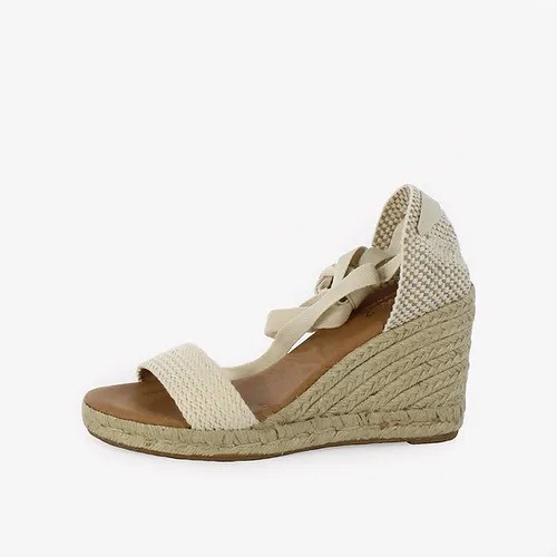 Pinaz 477/7 Crudo Open Toe Cotton Band Wedge With Tie For Ankle | Ooh Ooh Shoes women's clothing and shoe boutique located in Naples