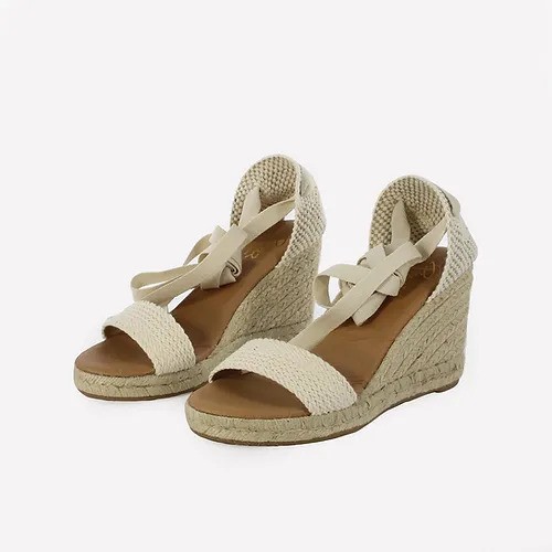 Pinaz 477/7 Crudo Open Toe Cotton Band Wedge With Tie For Ankle | Ooh Ooh Shoes women's clothing and shoe boutique located in Naples