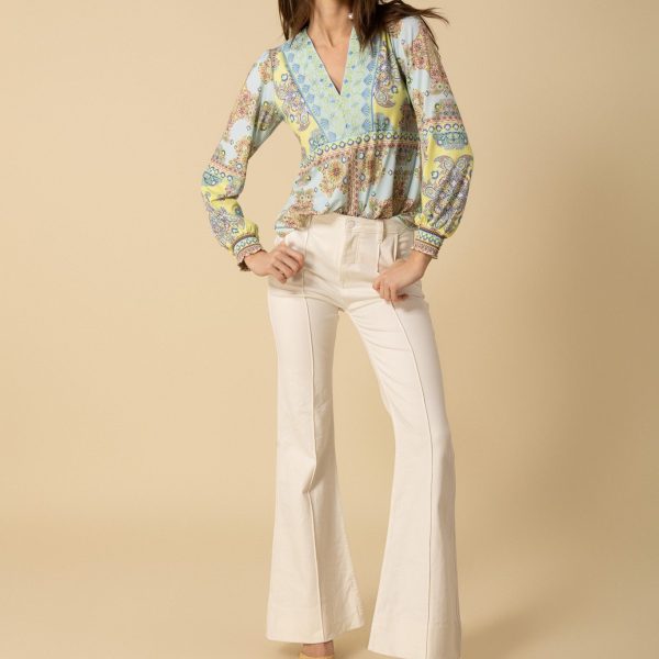Hale Bob V Neck Long Sleeve Ailani Top| Ooh Ooh Shoes woman's clothing and shoe boutique located in Naples Florida