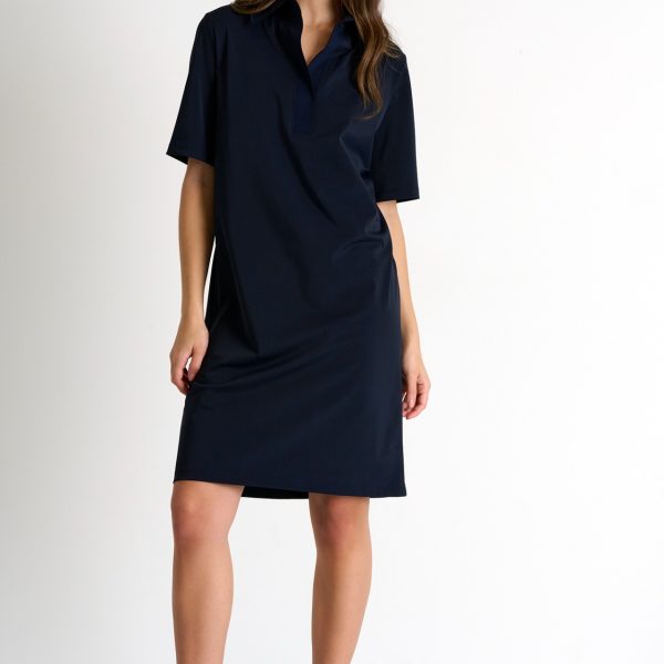 Shan 52330-66 Navy Ready To Wear Short Sleeve Polo Dress | Ooh Ooh Shoes women's clothing and shoe boutique located in Naples