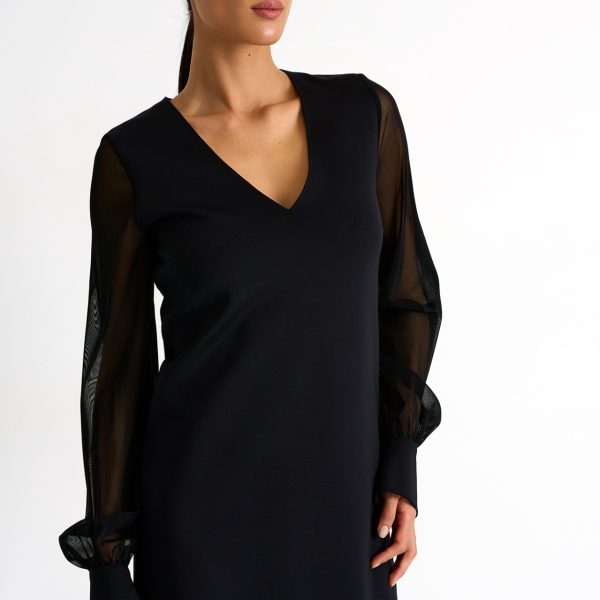Shan 52367-75 Black Ready To Wear Sheer Long Sleeve Elegant Dress | Ooh Ooh Shoes women's clothing and shoe boutique located in Naples