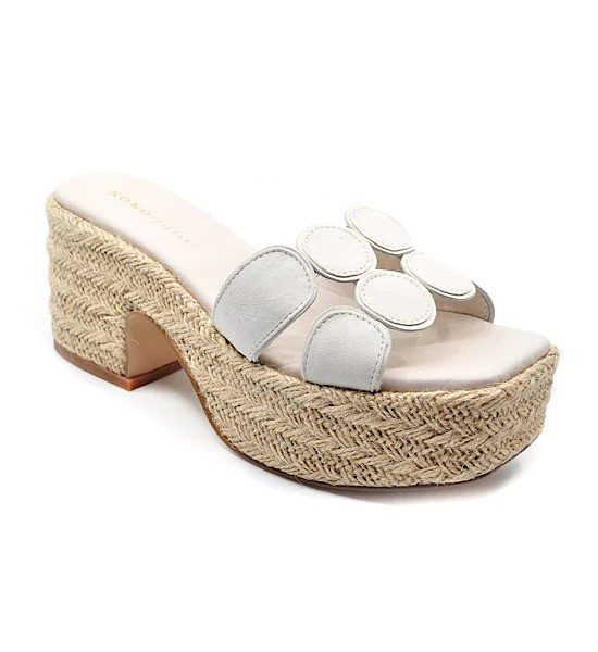 KOKO + Palenki Lucia White Circle Design Platform Sandal | Ooh Ooh Shoes women's clothing and shoe boutique located in Naples