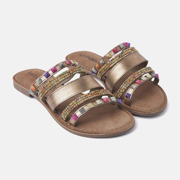 Lazamani 75.403 Copper Combi Leather Flat Sandal with Multi-colored Accents | Ooh Ooh Shoes women's clothing and shoe boutique located in Naples and Mashpee