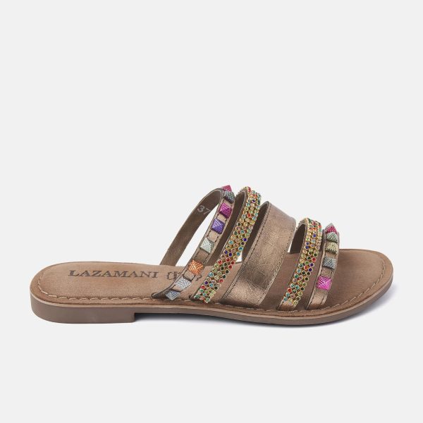 Lazamani 75.403 Copper Combi Leather Flat Sandal with Multi-colored Accents | Ooh Ooh Shoes women's clothing and shoe boutique located in Naples and Mashpee