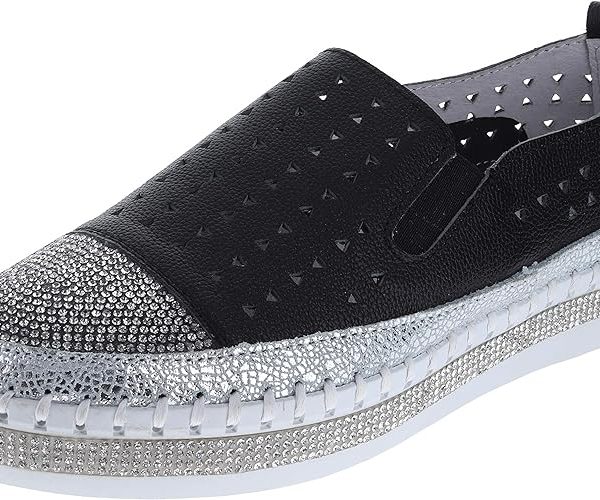 Bernie Mev TW187 Black Perforated Leather Slip On Sneaker With Crystal Details | Ooh Ooh Shoes women's clothing and shoe boutique located in Naples