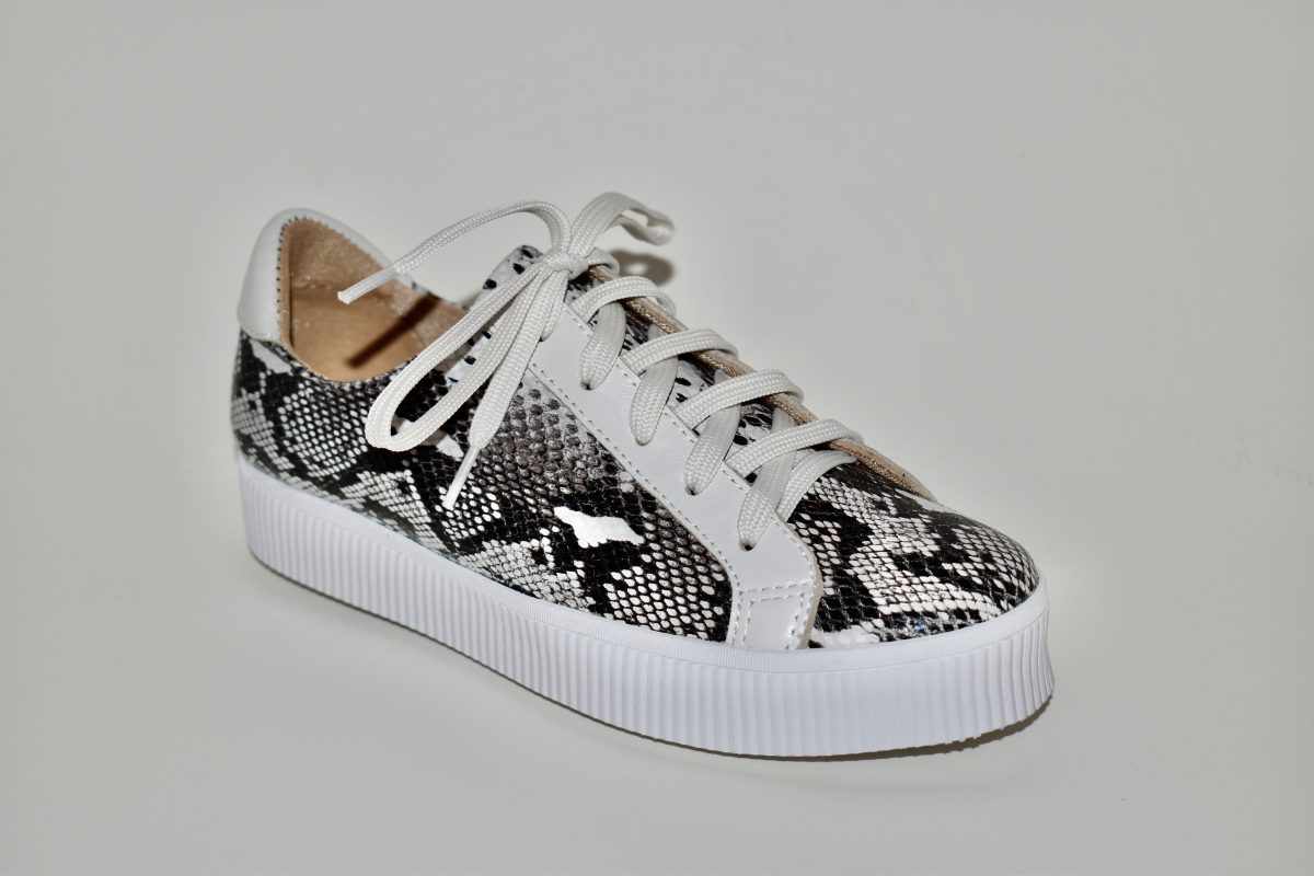 All Black Exotic Flatform Women's Sneaker Snake Print and White | Ooh! Ooh! Shoes Women's Shoes and Clothing Boutique Naples, Charleston and Mashpee