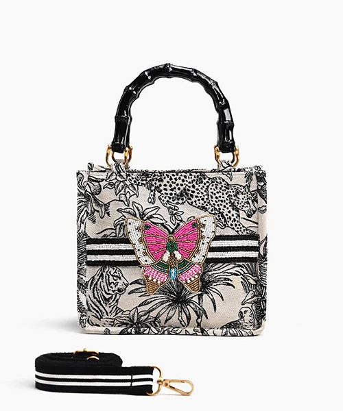 America & Beyond AB23-721 Bamboo Top Handle Forbidden Handbag With Hand Embellished Beadwork | Ooh Ooh Shoes women's clothing and shoe boutique located in Naples