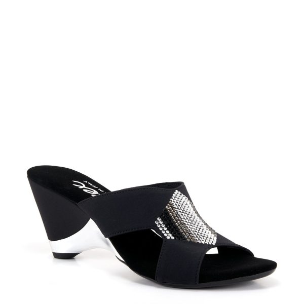 Onex Antonia is a Dressy slide in Wedge with fabric upper and embellishment in center | Ooh ooh Shoes woman's clothing and shoe boutique located in Naples and Mashpee
