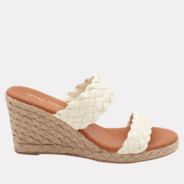 Andre Assous Aria Two Band Woven Leather Wedge| Ooh Ooh shoes women's clothing and shoe boutique located in naples charleston and mashpee