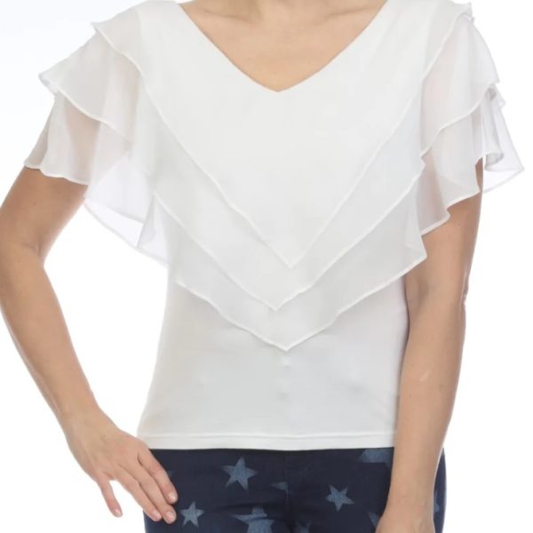 AZI Z11981 White Ruffle layered Katie top with attached cami| Ooh Ooh Shoes woman's clothing and shoe boutique located in Naples and Mashpee