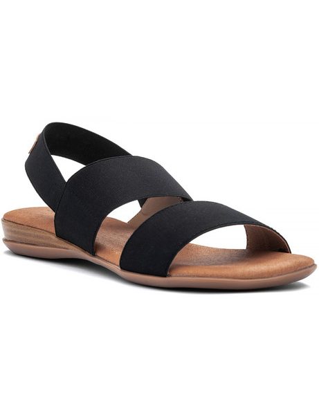 Andre Assous Nigella Black Leather Slip On Flat Sandal | Ooh Ooh Shoes women's clothing and shoe boutique located in Naples