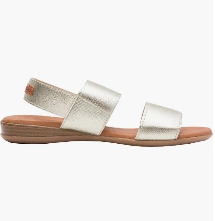 Andre Assous Nigella Platino Leather Slip On Flat Sandal | Ooh Ooh Shoes women's clothing and shoe boutique located in Naples