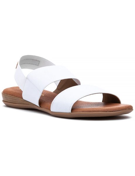 Andre Assous Nigella White Leather Slip On Flat Sandal | Ooh Ooh Shoes women's clothing and shoe boutique located in Naples