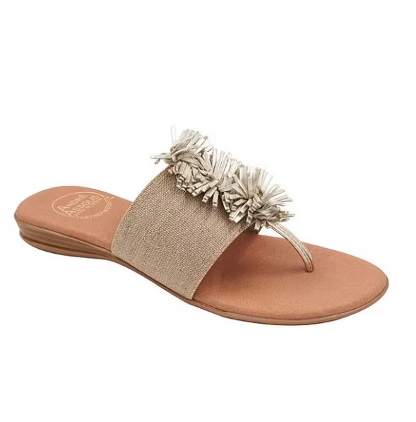 Andre Assous Novalee Beige Platino Woman's Sandal with Fringe Detail | Ooh Ooh Shoes woman's clothing and shoe boutique located in Naples