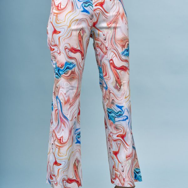 Insight BCP1857APR Clouds Printed Flared Techno Pants | Ooh Ooh Shoes womens clothing and shoe boutique located in Naples and Mashpee