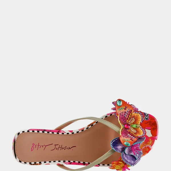 Betsey Johnson Nicolle White Multi Color Flat Sandal | Ooh Ooh Shoes Woman's clothing and shoe boutique located in Naples Florida