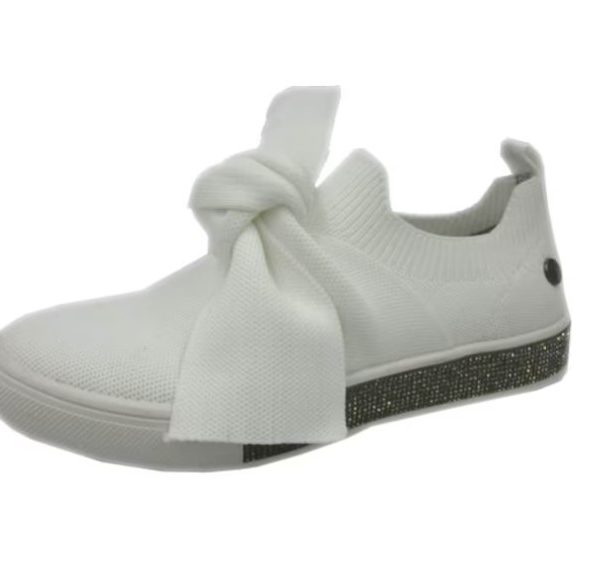 Bernie Mev Serenity White Knit Fabric Upper w/Rhinestone Trim Midsole Side | Ooh Ooh Shoes women's clothing and shoe boutique located in Naples and Mashpee