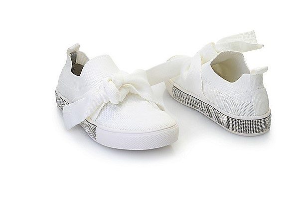 Bernie Mev Serenity White Knit Fabric Upper w/Rhinestone Trim Midsole Side | Ooh Ooh Shoes women's clothing and shoe boutique located in Naples and Mashpee