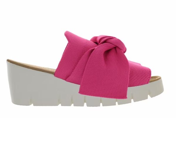 Bernie Mev Venti Freesia Fuchsia Open Toe Bow Embellished Slip on Wedge Ooh Ooh Shoes women's clothing and shoe boutique located in Naples and Mashpee
