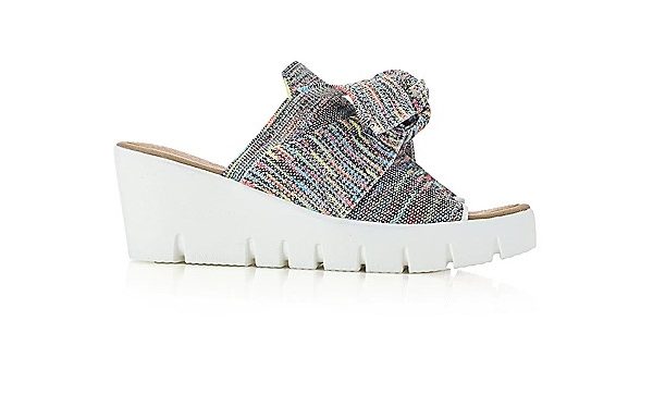 Bernie Mev Venti Freesia Light Rainbow Open Toe Bow Embellished Slip on Wedge Ooh Ooh Shoes women's clothing and shoe boutique located in Naples and Mashpee