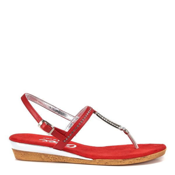 Onex Cabo Red Jeweled Thong Style Flat Sandal | Ooh Ooh Shoes women's clothing and shoe boutique located in Naples