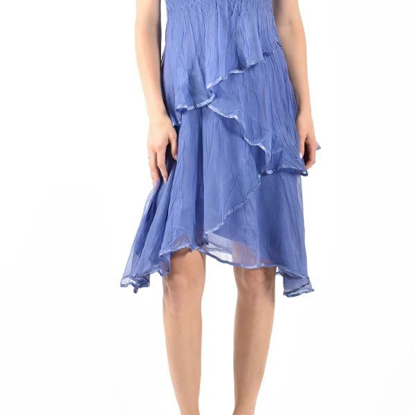 Komarov CAP7429SO Fregatta Blue Ombre Beaded V Neckline Sleeveless Layered Dress | Ooh Ooh Shoes women's clothing and shoe boutique located in Naples
