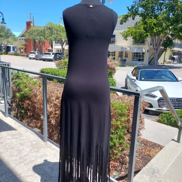 Zen Knits KM1609 Solid Black Sleeveless Fringe Bottom Dress | Ooh Ooh Shoes women's clothing and shoe boutique located in Naples and Mashpee