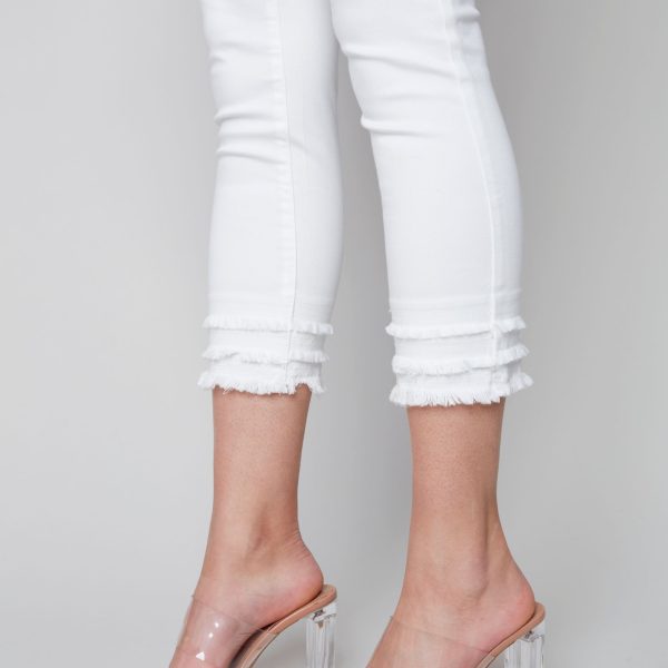 Charlie B C5147Z-618A White 3 Tier Frayed Hem Ankle Leg Jean | Ooh Ooh Shoes women's clothing and shoe boutique located in Naples and Mashpee