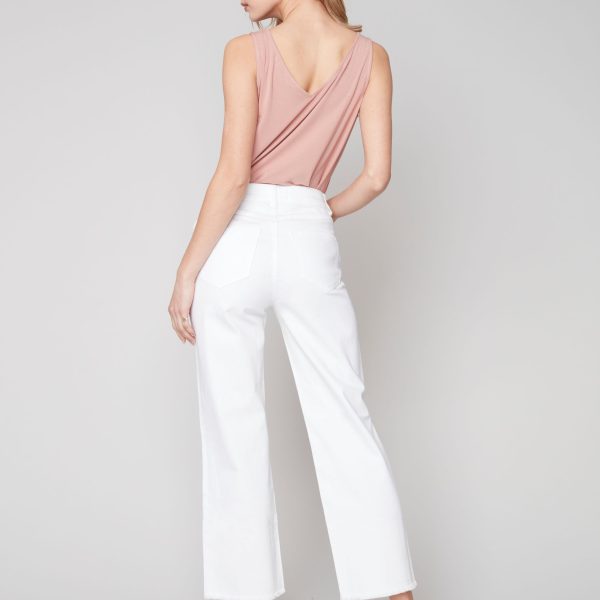 Charlie B C5324R-615A White Wide Leg Cropped Jean | Ooh Ooh Shoes women's clothing and shoe boutique located in Naples and Mashpee