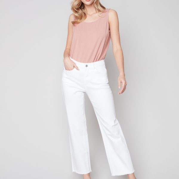 Charlie B C5324R-615A White Wide Leg Cropped Jean | Ooh Ooh Shoes women's clothing and shoe boutique located in Naples and Mashpee